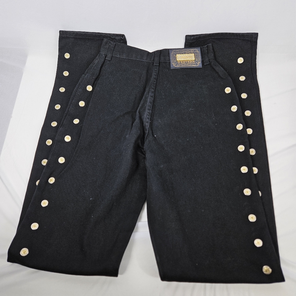 Rare Lawman vintage western black jeans with 2 rows of buttons down sides size 3